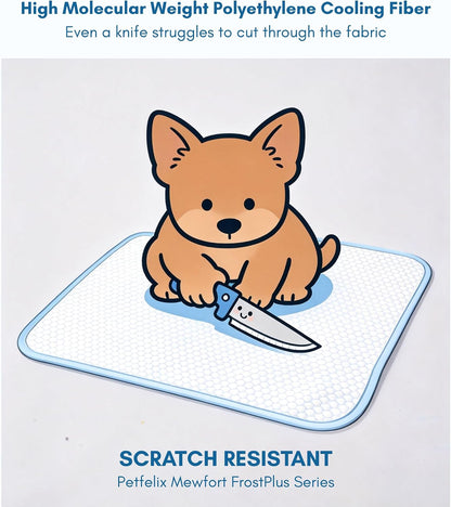 Petfelix Frostplus Cooling Mat for Dogs Qmax>0.45 Breathable Dog Cooling Mat Chemical Free Fabric Cooling Dog Bed for Cats and Small Animals Non Slip Washable Scratch Resistant, XL, 43''*28''