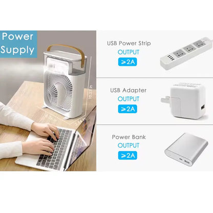 3-In-1 Portable Plastic Air Cooler Fan with Color Light Humidifier Water Air Cooling Car Outdoor Rv Use Mini Fan